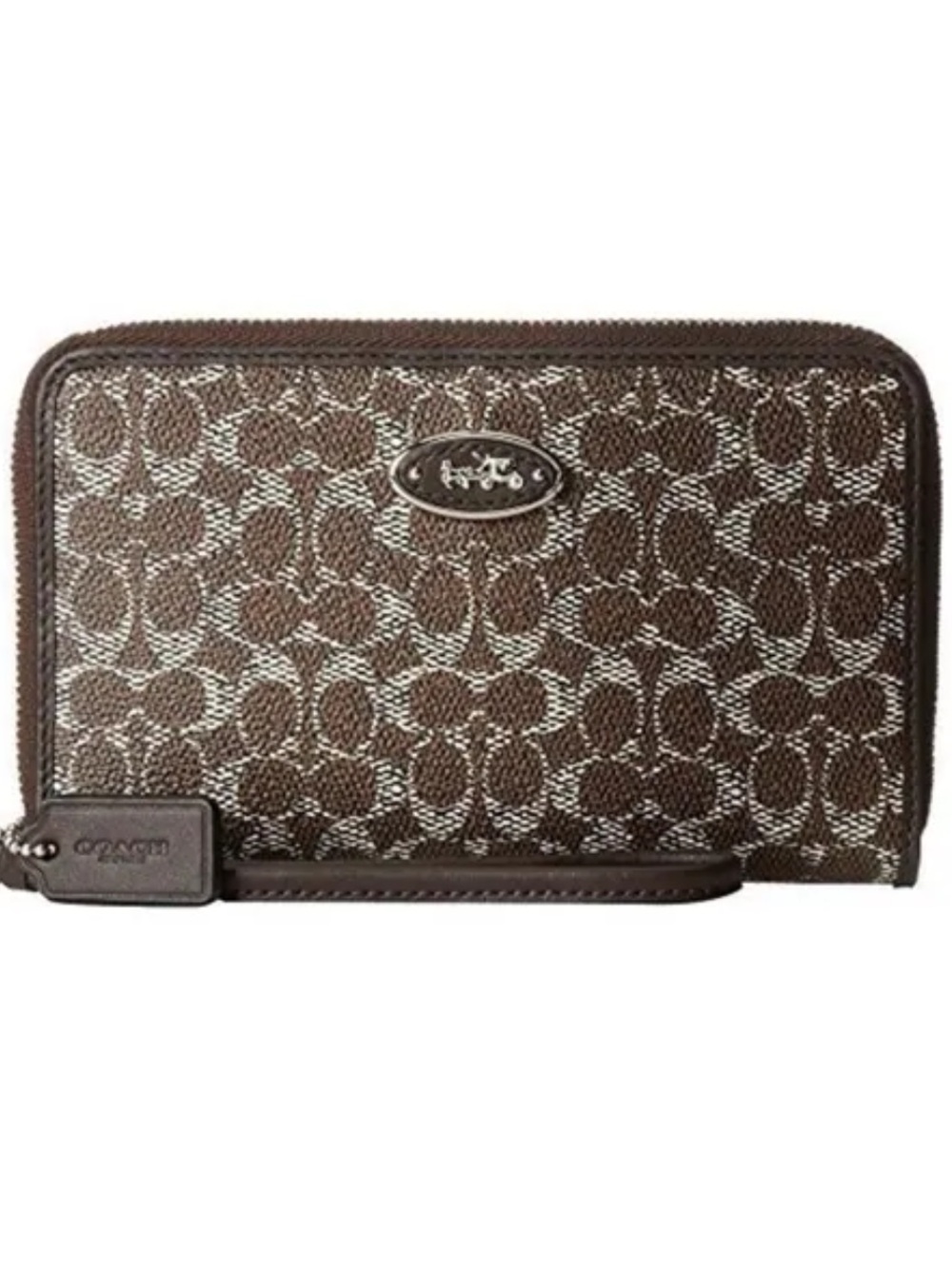 Coach East West Wallet wristlet in brown signature coated canvas
